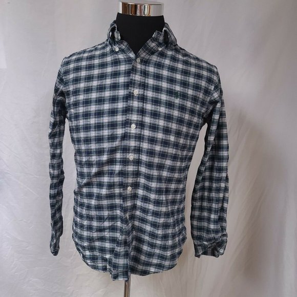 RALPH LAUREN Mens Medium Green Blue Plaid Classic Fit Long Sleeve Button Shirt - Picture 5 of 10